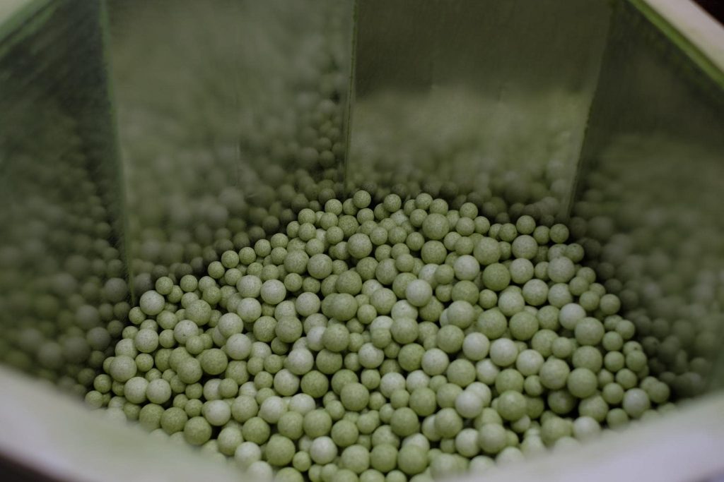 The goal of grinding is to produce small, uniform particles of matcha tea while generating minimal heat.